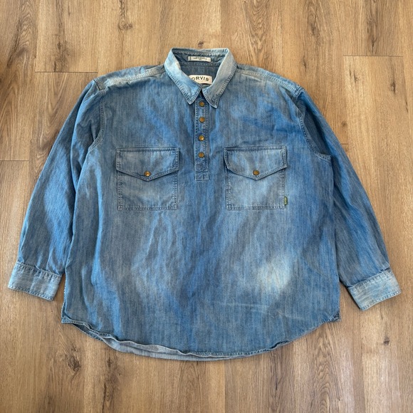 Vintage Orvis Malpai Long Sleeve Shirt Men's 2X Pullover Y2K Chambray Western - Picture 1 of 8